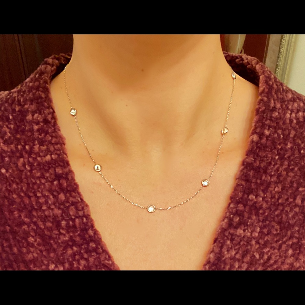 14K White Gold Bezel Set CZ Station Necklace